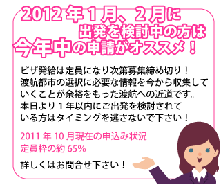2012年1月、2月に出発を検討中の方は今年中の申請がオススメ!